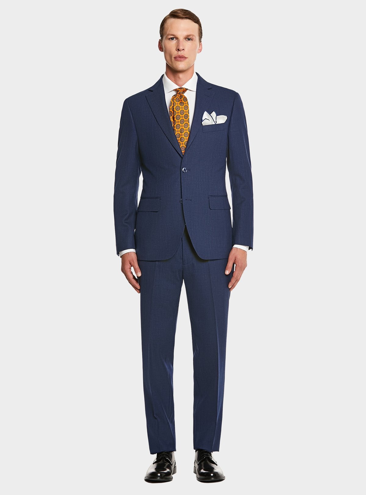 Abito blu classico monopetto in misto lana