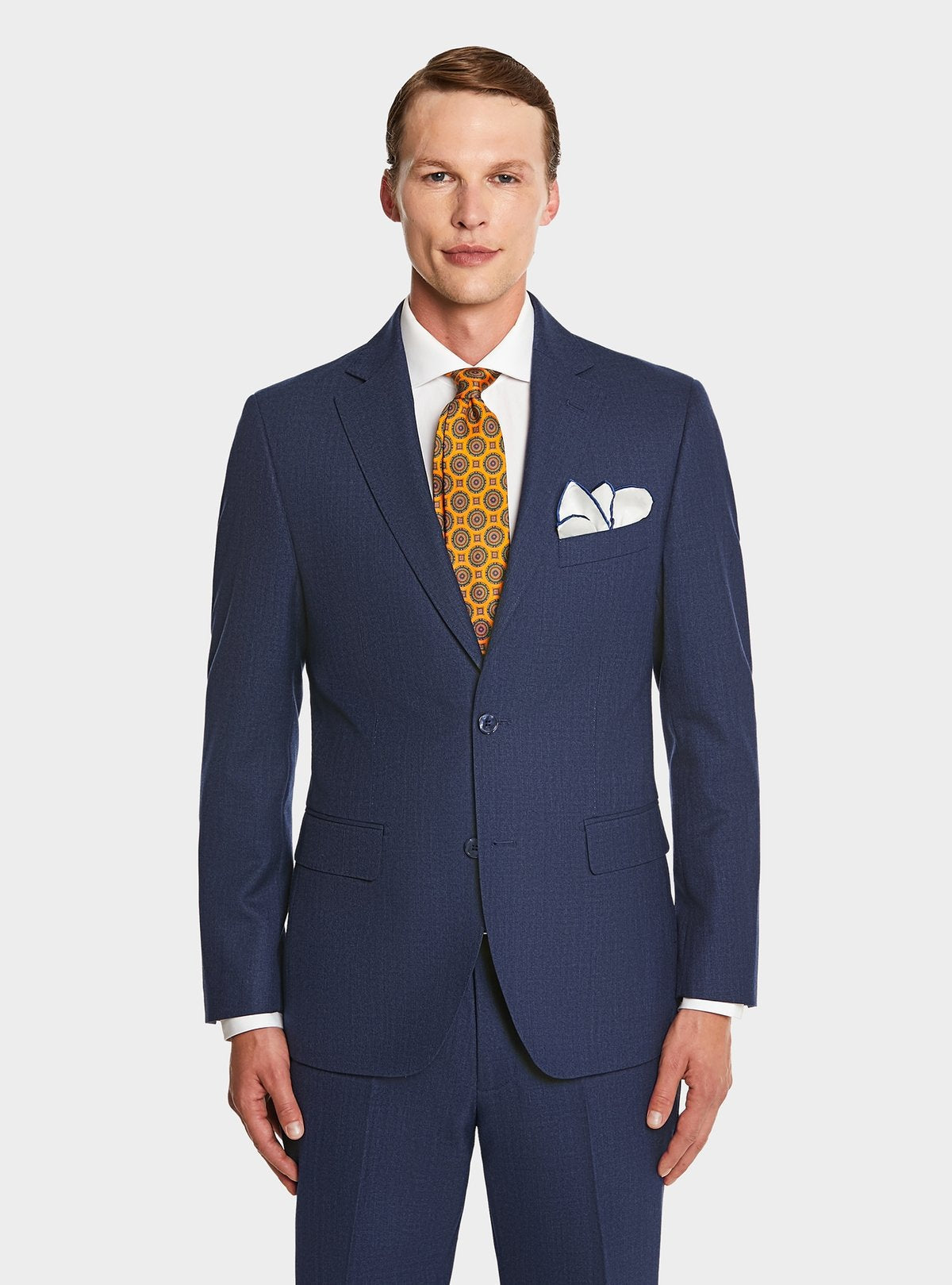 Abito blu classico monopetto in misto lana