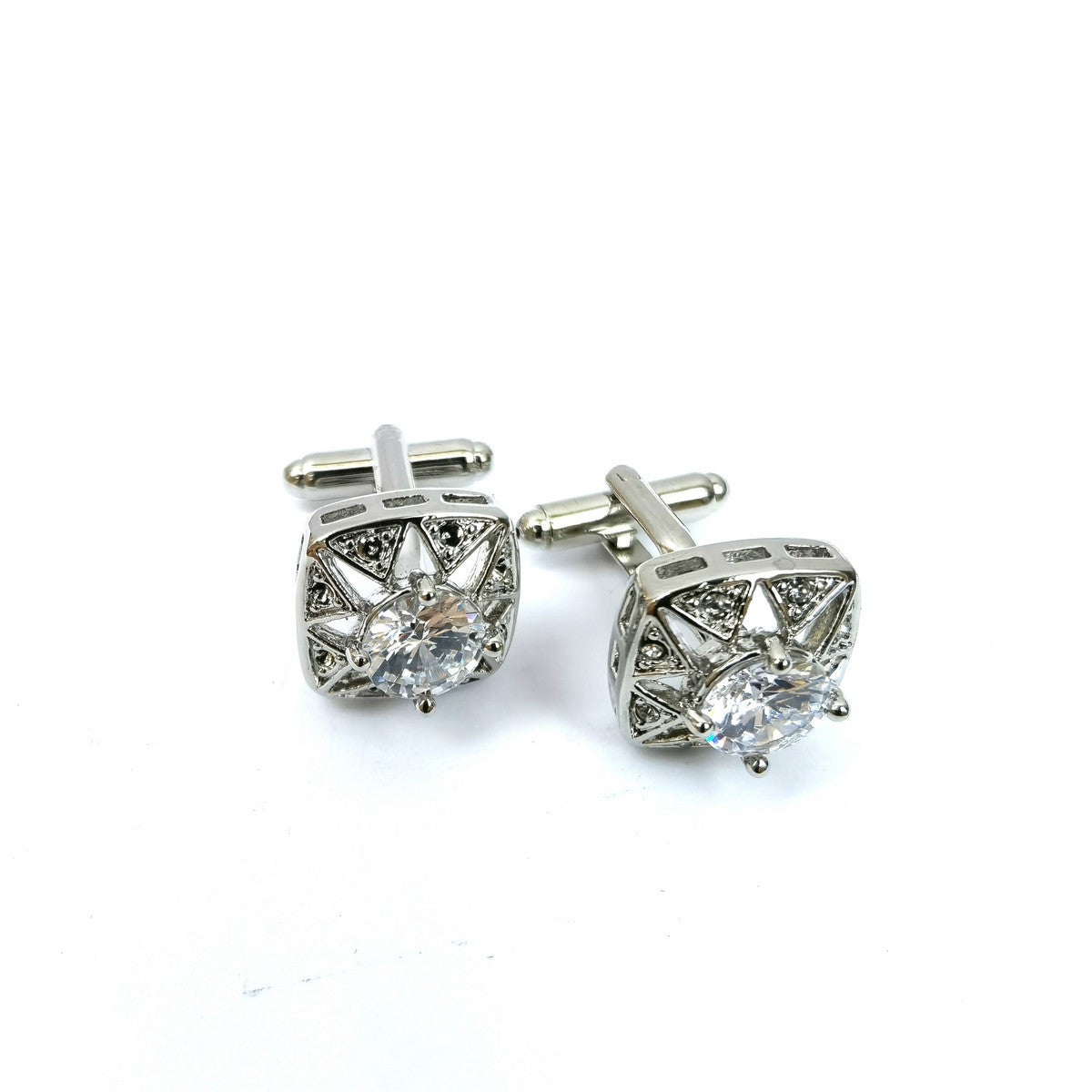 Silver Hollow Crystal Cufflinks