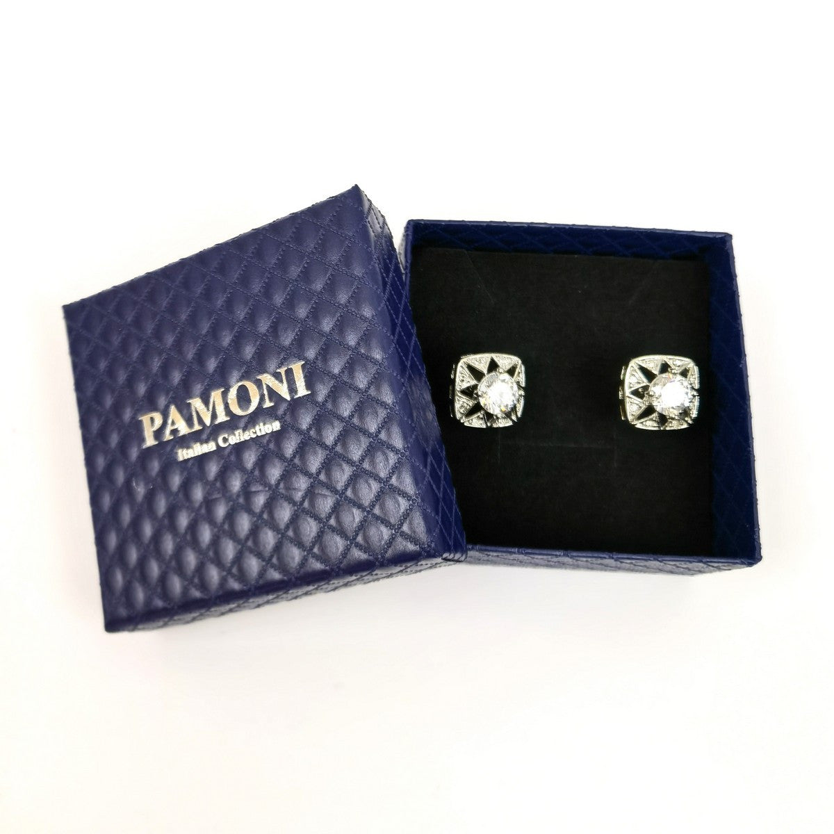 Silver Hollow Crystal Cufflinks