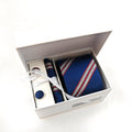 Blue and Red Silver Bold Stripe Tie & Cufflinks Set