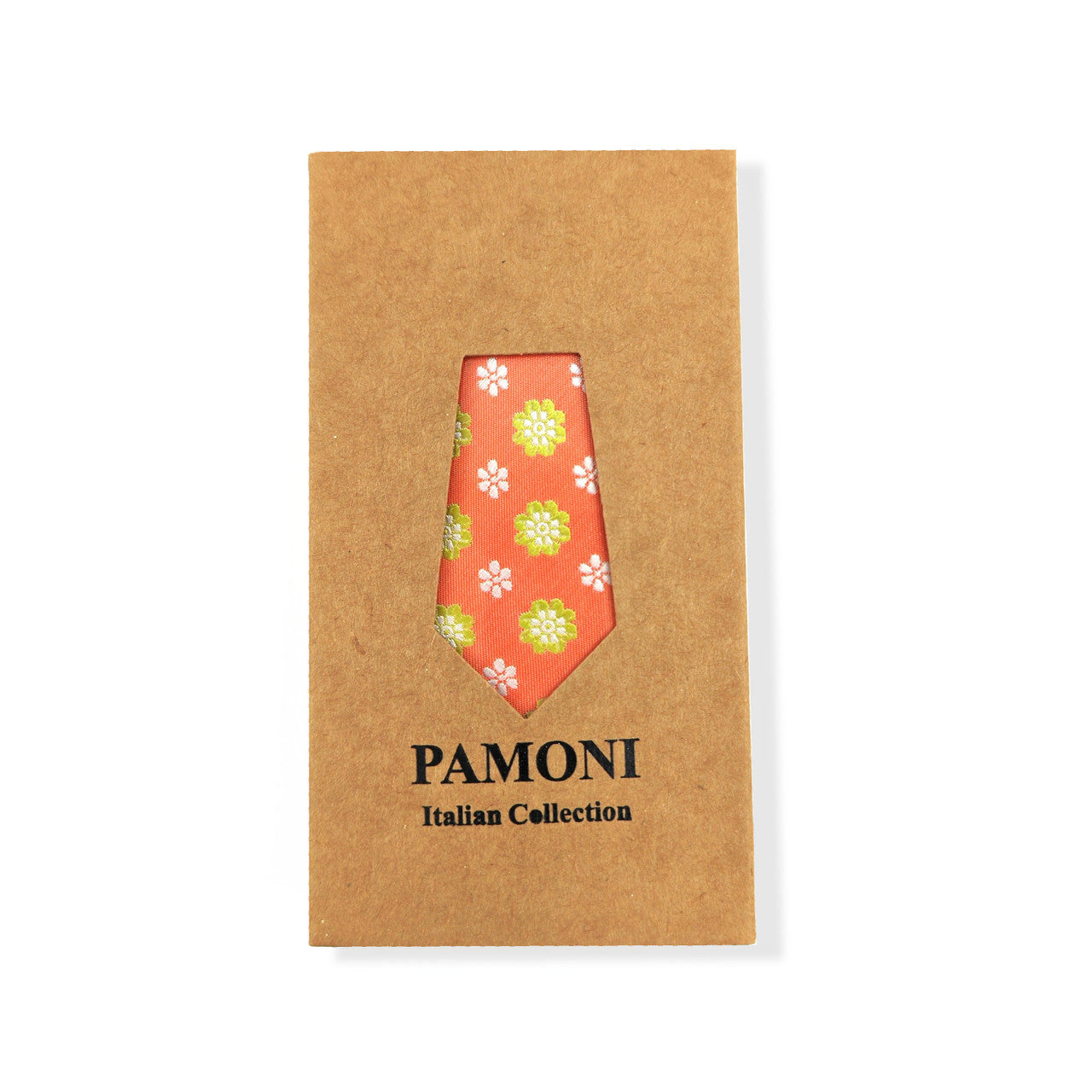 Peach Lime Flower Geometric Tie & Pocket Square Set