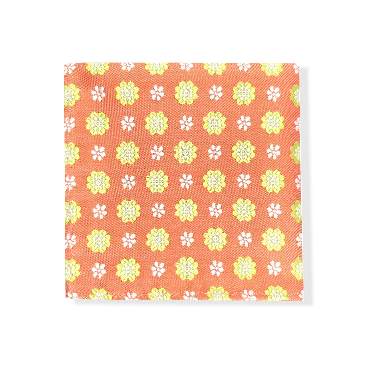 Peach Lime Flower Geometric Tie & Pocket Square Set