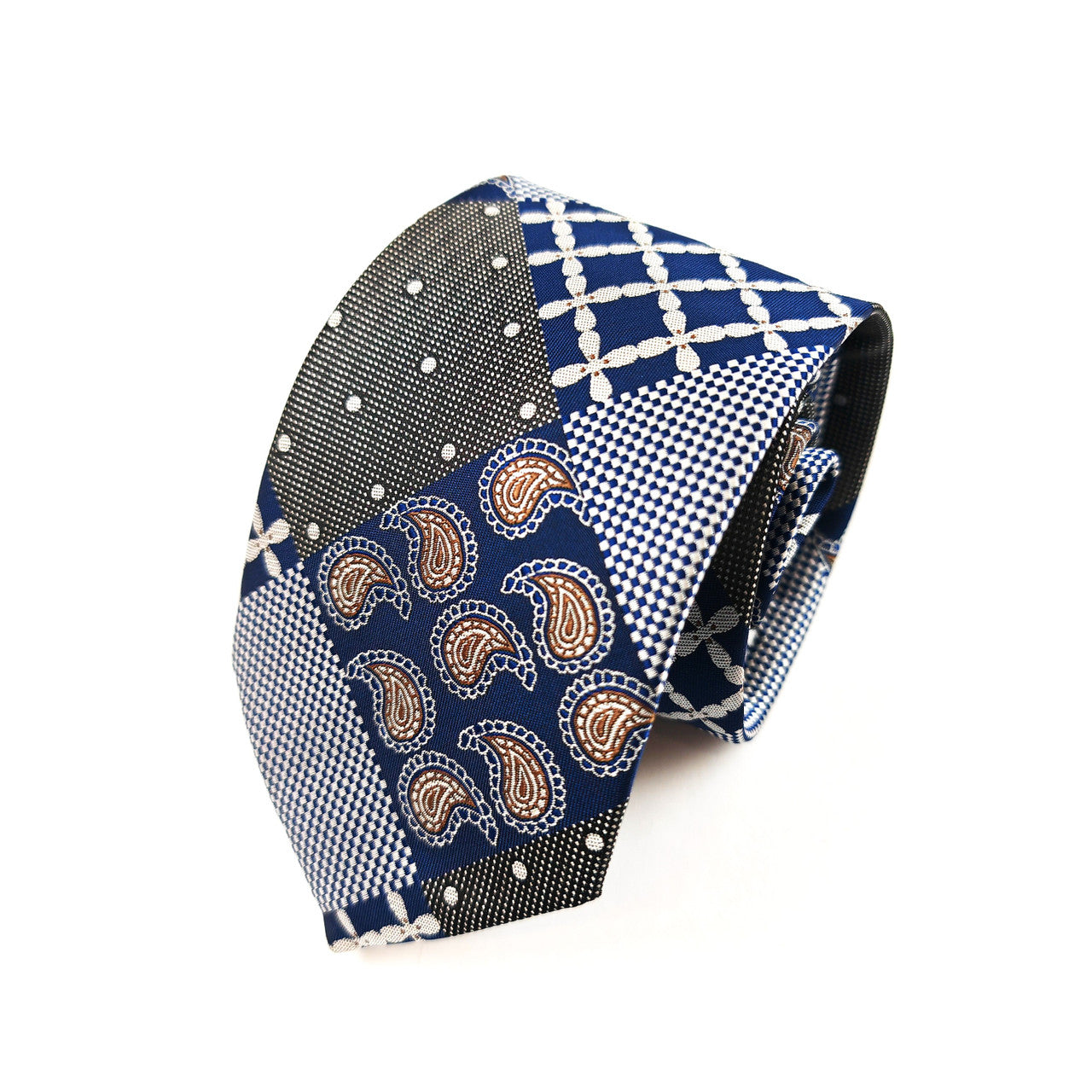 Navy Brown Paisley Check Tie & Pocket Square Set